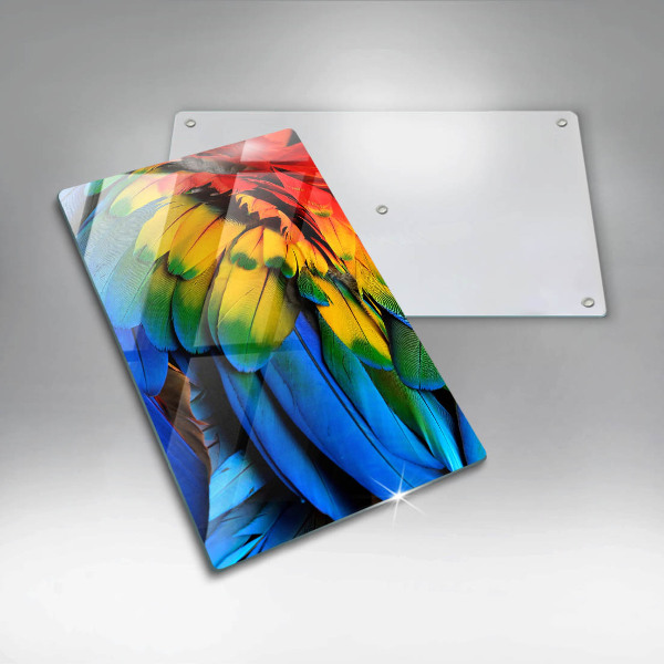 Glas Herdabdeckplatte Bunte Papageienfedern