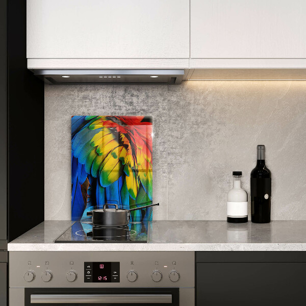 Glas Herdabdeckplatte Bunte Papageienfedern