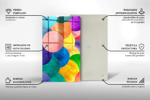 Glas Herdabdeckplatte Bunte Kreise