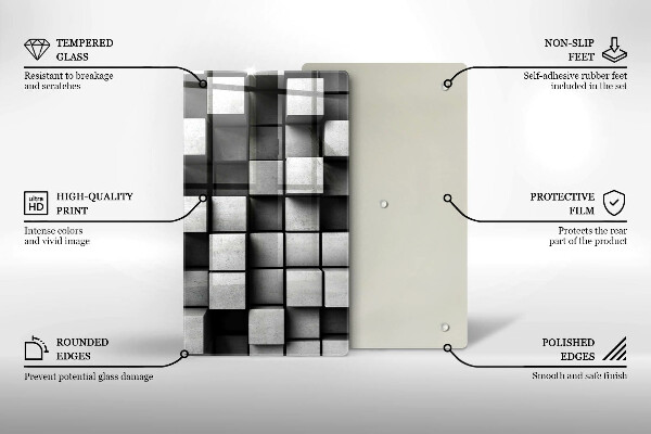 Glas Ceranfeldabdeckung Spritzschutz Abstrakte 3D-Quadrate