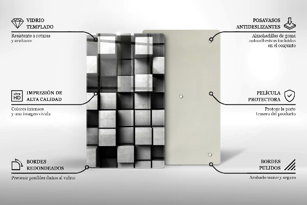 Glas Ceranfeldabdeckung Spritzschutz Abstrakte 3D-Quadrate