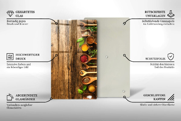 Glas Ceranfeldabdeckung Spritzschutz Holzlöffel mit Gewürzen