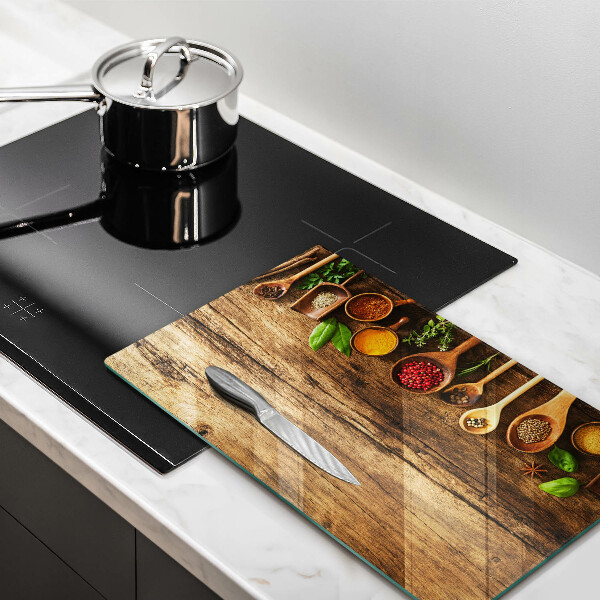 Glas Ceranfeldabdeckung Spritzschutz Holzlöffel mit Gewürzen