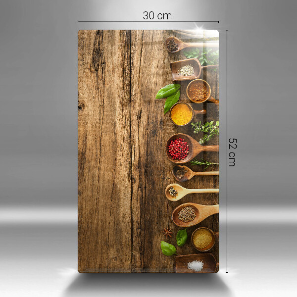 Glas Ceranfeldabdeckung Spritzschutz Holzlöffel mit Gewürzen