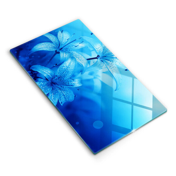 Glas Herdabdeckplatte Blaue Blumen