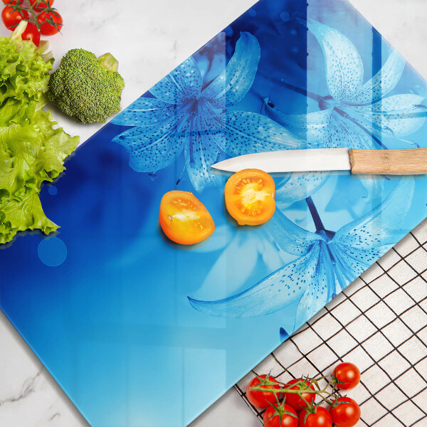 Glas Herdabdeckplatte Blaue Blumen