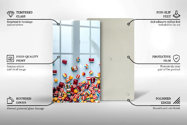 Glas Herdabdeckplatte Bunte Bonbons