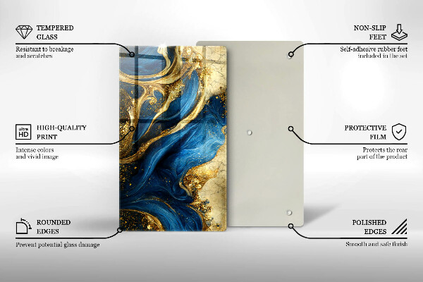 Glas Herdabdeckplatte Blauer und goldener Marmor