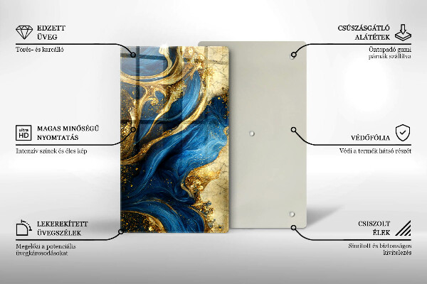 Glas Herdabdeckplatte Blauer und goldener Marmor