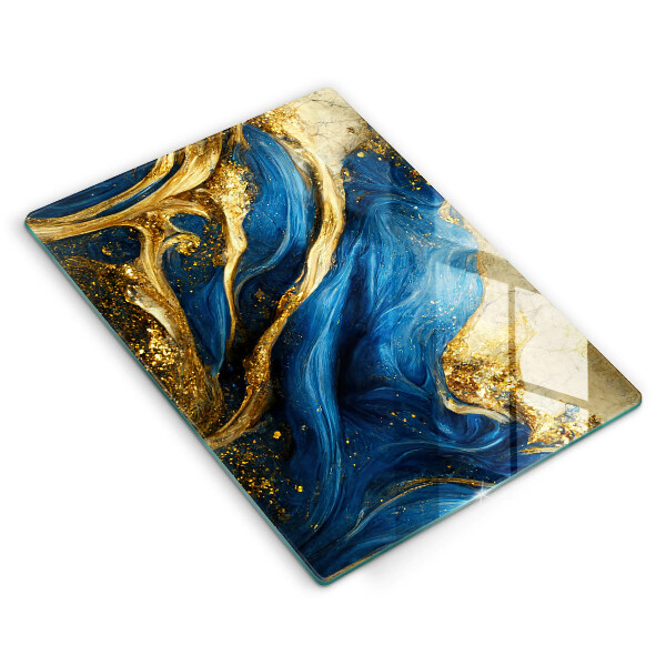 Glas Herdabdeckplatte Blauer und goldener Marmor
