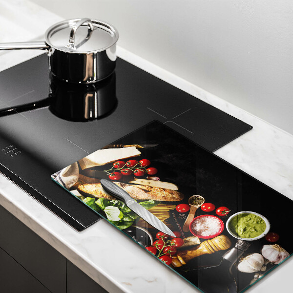 Glas Herdabdeckplatte Italienische Zutaten und Gewürze