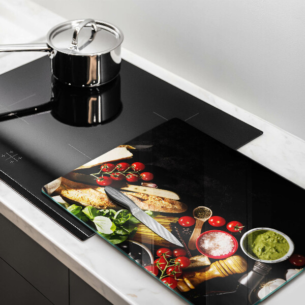 Glas Herdabdeckplatte Italienische Zutaten und Gewürze