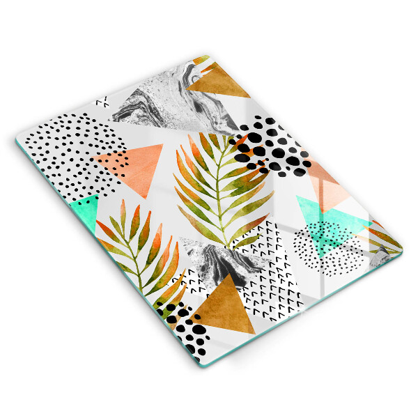 Glas Herdabdeckplatte Boho-Blättermuster