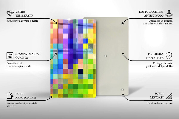 Glas Ceranfeldabdeckung Spritzschutz Bunte Pixelquadrate