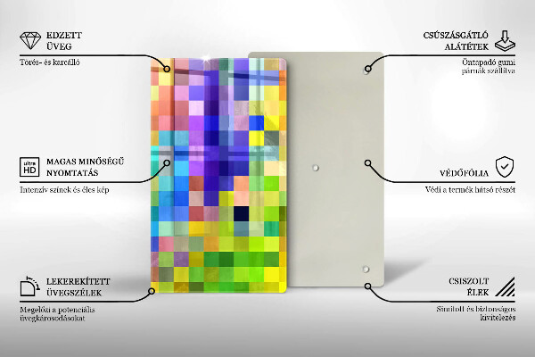 Glas Ceranfeldabdeckung Spritzschutz Bunte Pixelquadrate