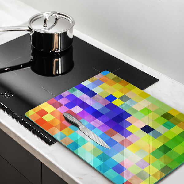 Glas Ceranfeldabdeckung Spritzschutz Bunte Pixelquadrate