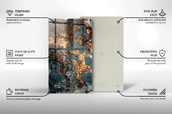 Glas Herdabdeckplatte Dekostein mit Gold