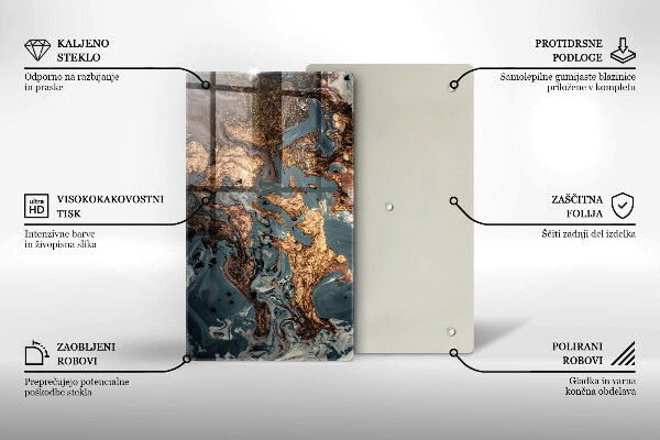 Glas Herdabdeckplatte Dekostein mit Gold