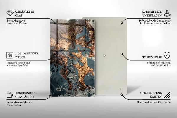 Glas Herdabdeckplatte Dekostein mit Gold