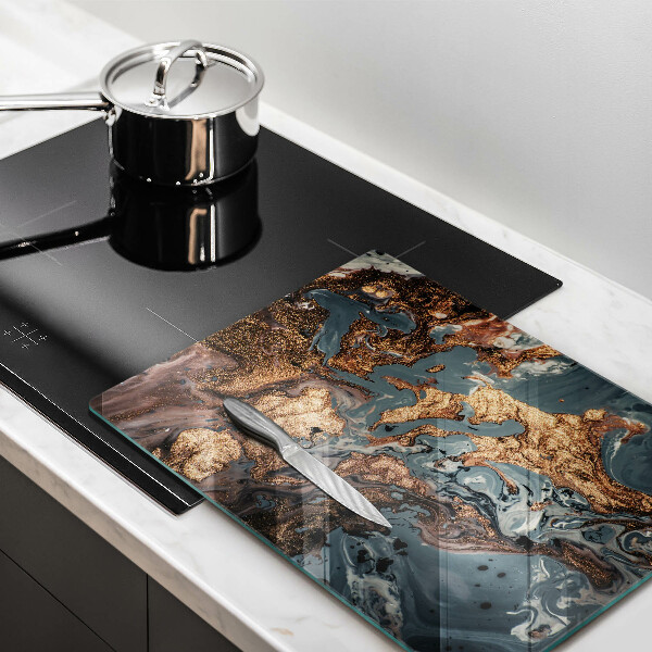 Glas Herdabdeckplatte Dekostein mit Gold