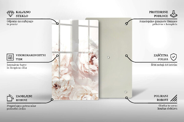 Glas Herdabdeckplatte Pastellfarbene Pfingstrosen
