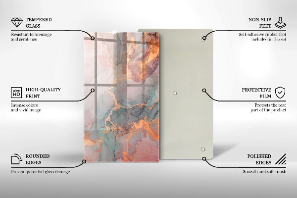 Glas Ceranfeldabdeckung Spritzschutz Marmor mit Gold