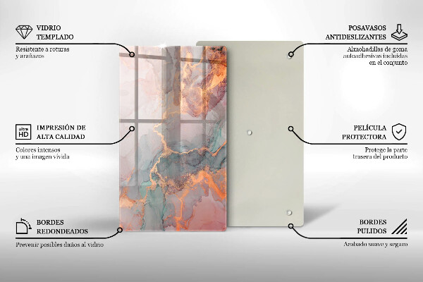 Glas Ceranfeldabdeckung Spritzschutz Marmor mit Gold