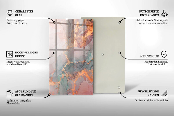 Glas Ceranfeldabdeckung Spritzschutz Marmor mit Gold