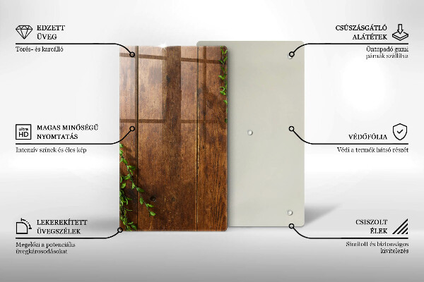 Glas Ceranfeldabdeckung Spritzschutz Holzbretter und Blätter
