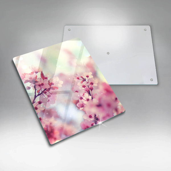 Glas Ceranfeldabdeckung Spritzschutz Frühlingsrosa Blumen