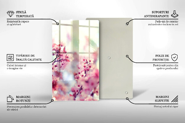 Glas Ceranfeldabdeckung Spritzschutz Frühlingsrosa Blumen