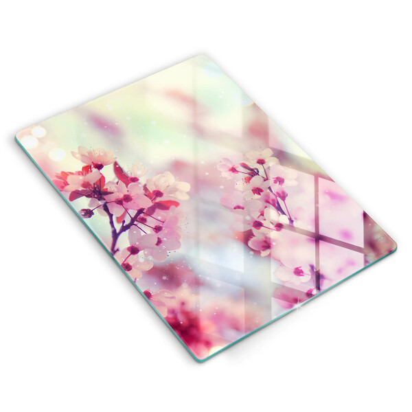 Glas Ceranfeldabdeckung Spritzschutz Frühlingsrosa Blumen
