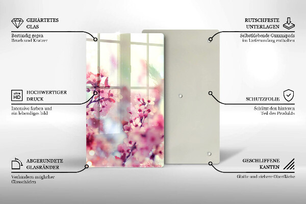 Glas Ceranfeldabdeckung Spritzschutz Frühlingsrosa Blumen