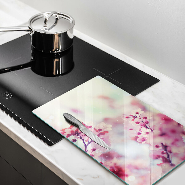 Glas Ceranfeldabdeckung Spritzschutz Frühlingsrosa Blumen