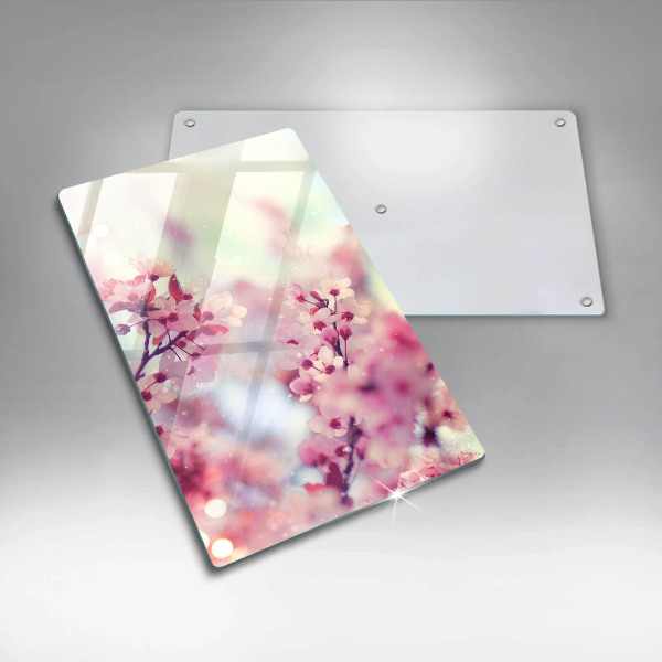 Glas Ceranfeldabdeckung Spritzschutz Frühlingsrosa Blumen
