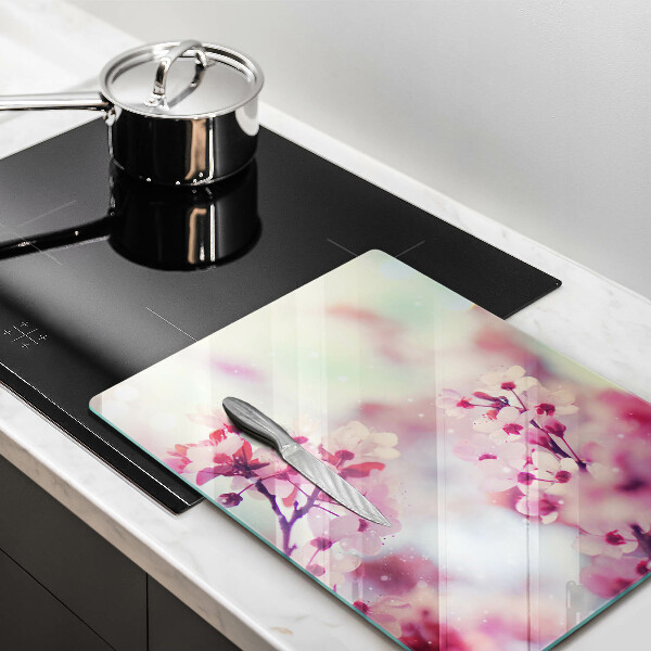 Glas Ceranfeldabdeckung Spritzschutz Frühlingsrosa Blumen
