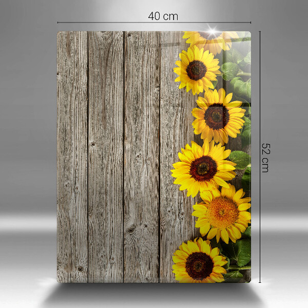 Glas Ceranfeldabdeckung Spritzschutz Sonnenblumen auf Brettern