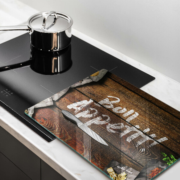 Glas Herdabdeckplatte Bon Appetit Inschriftentafeln