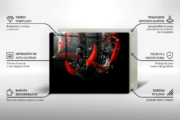 Glas Herdabdeckplatte Chilischoten in Wasser