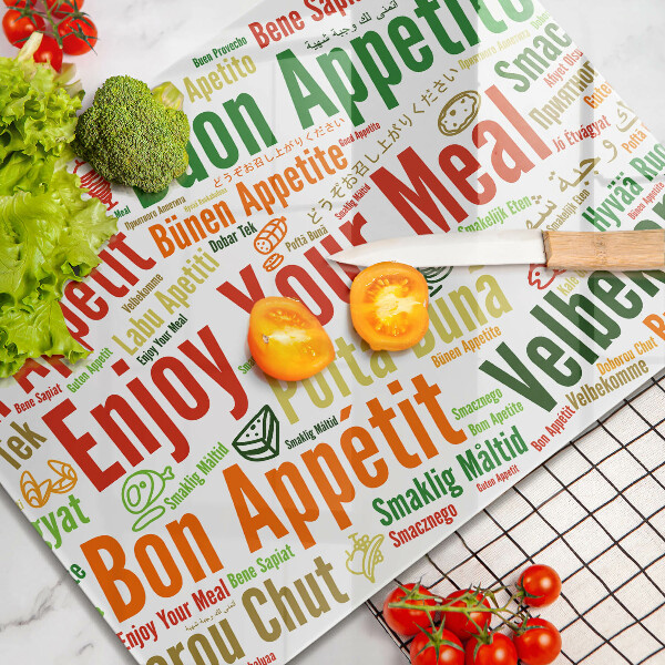 Glas Herdabdeckplatte Untertitel Guten Appetit Sprachen