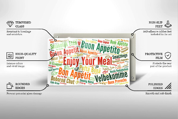 Glas Herdabdeckplatte Untertitel Guten Appetit Sprachen