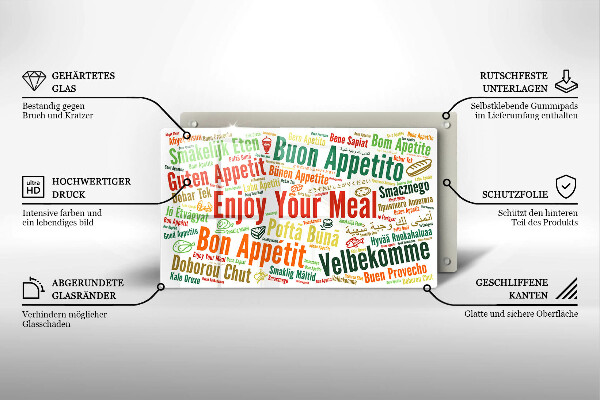 Glas Herdabdeckplatte Untertitel Guten Appetit Sprachen