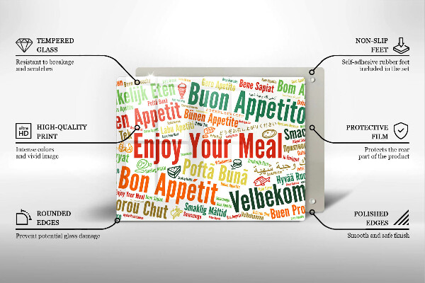 Glas Herdabdeckplatte Untertitel Guten Appetit Sprachen