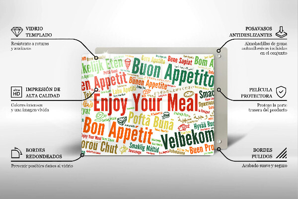 Glas Herdabdeckplatte Untertitel Guten Appetit Sprachen