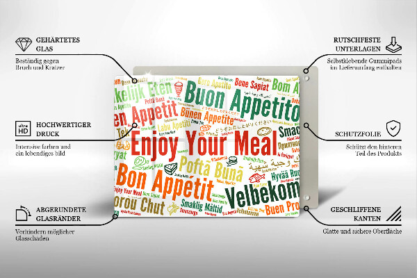 Glas Herdabdeckplatte Untertitel Guten Appetit Sprachen