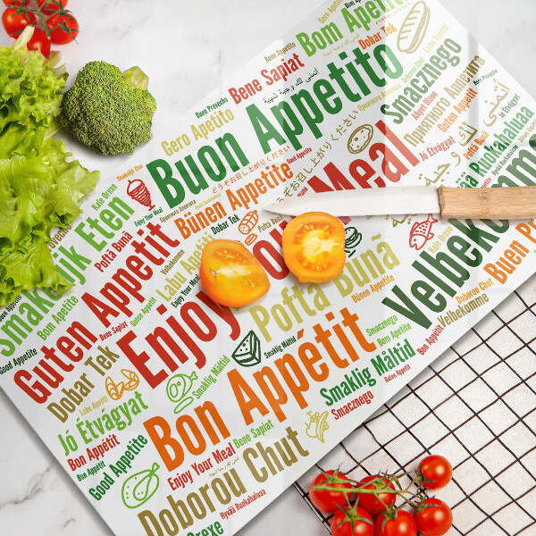 Glas Herdabdeckplatte Untertitel Guten Appetit Sprachen