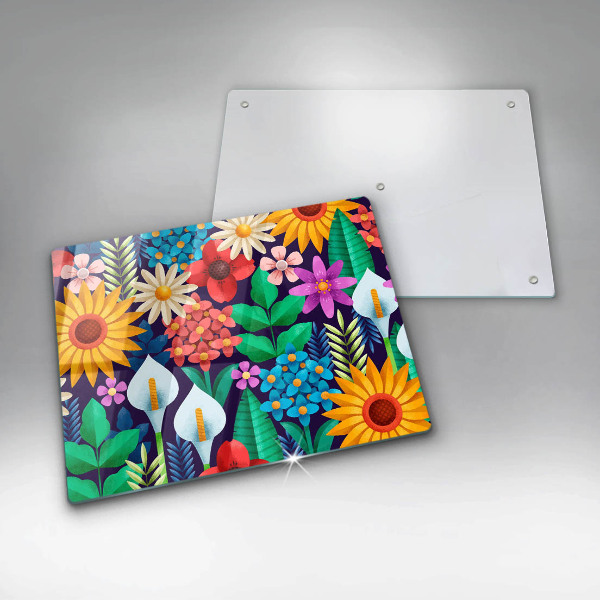 Glas Herdabdeckplatte Blumenwieseillustration