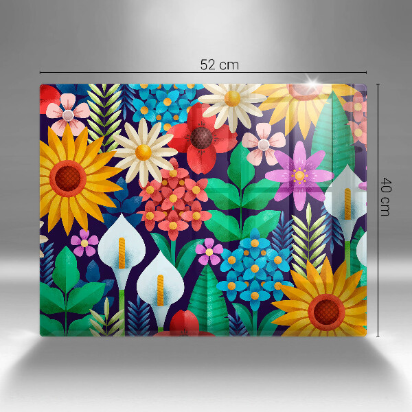 Glas Herdabdeckplatte Blumenwieseillustration