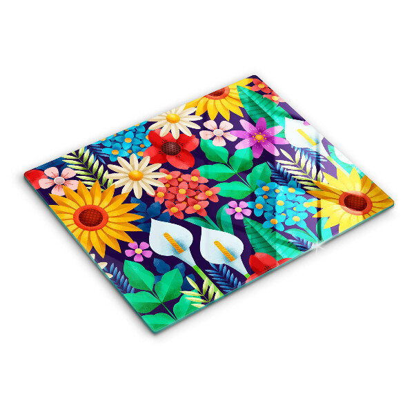 Glas Herdabdeckplatte Blumenwieseillustration