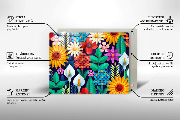 Glas Herdabdeckplatte Blumenwieseillustration